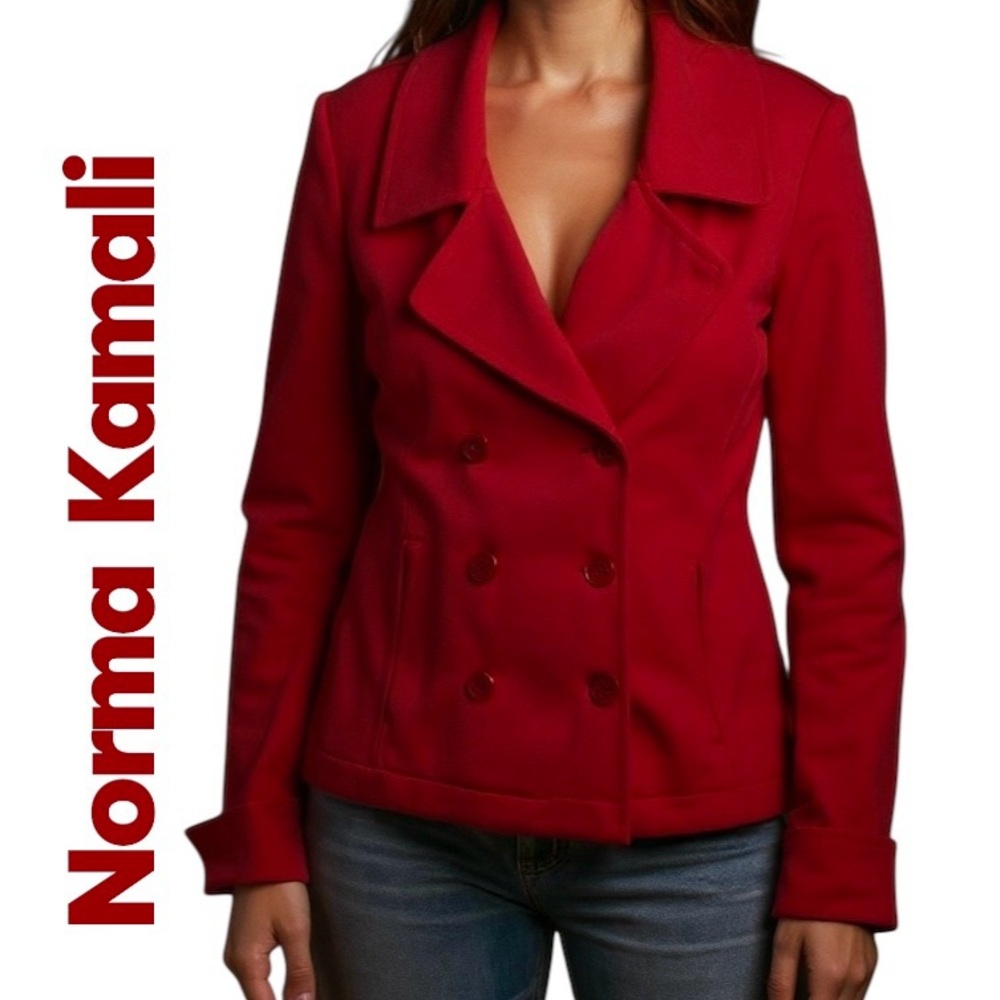Norma Kamali Dark/Red Blazer Double Breasted Pockets Jacket Sz M NWOT